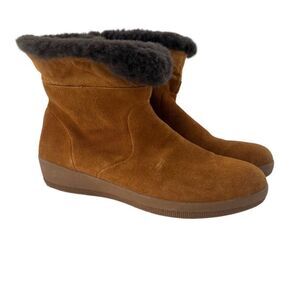Fitflop Women's Suede Shearling-Lined Roll Down Ankle Boots Brown Size 8.5